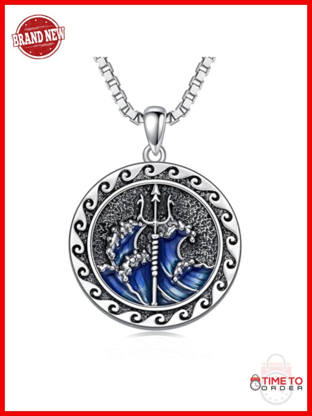 Sterling Silver Poseidon Trident Pendant Necklace Men